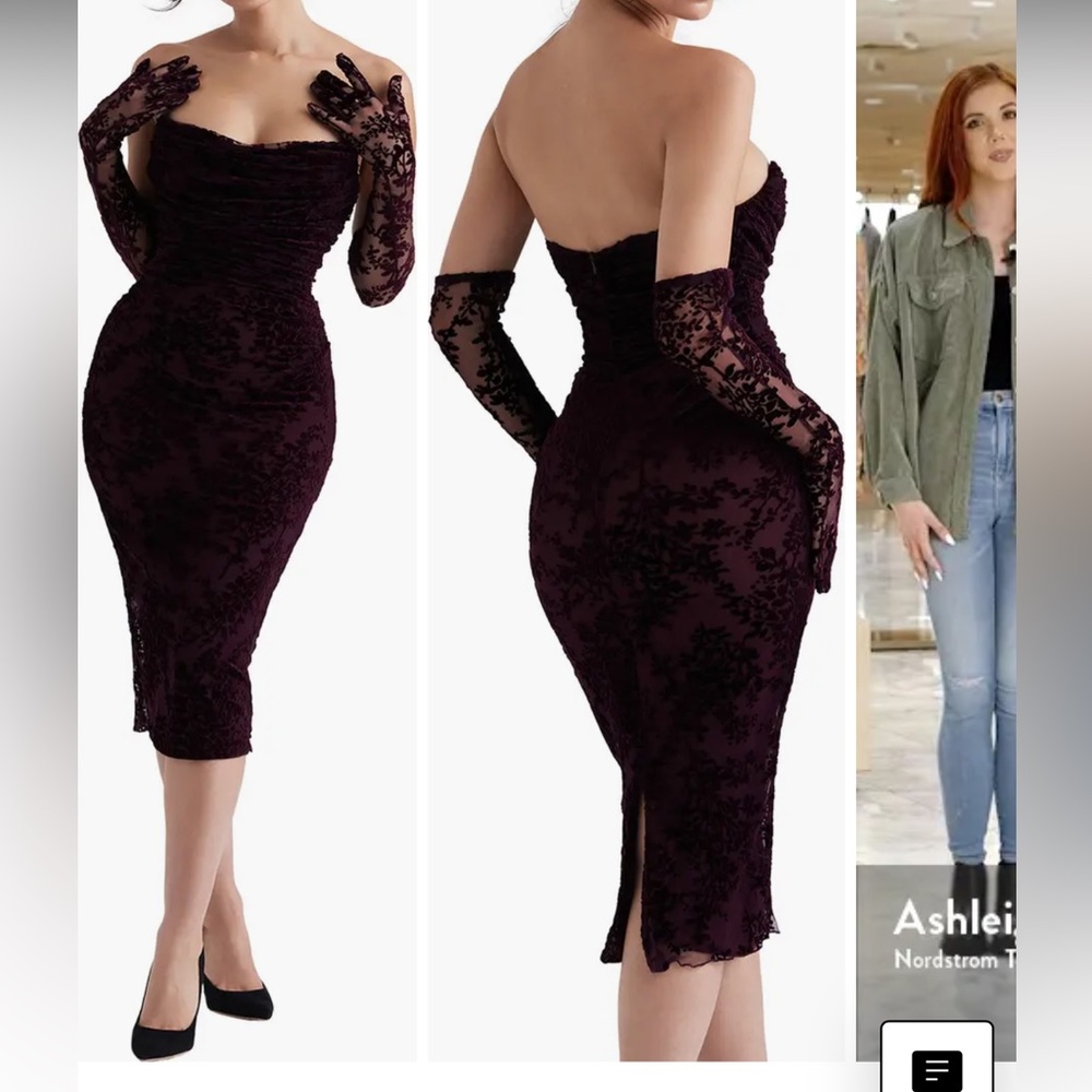 House of CB Strapless Maroon Lace Dress w/gloves-Worn once & Dry cleaned